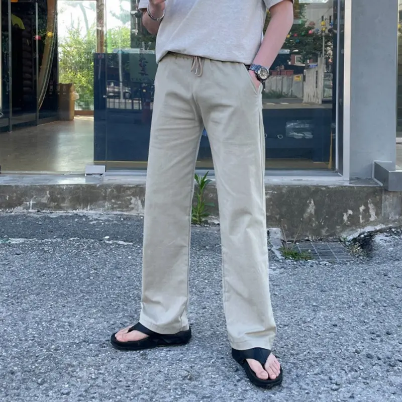 IEFB New Simple Men's Casual Pants Solid Color Drawstring Straight Leg Casual Elastic Waist Cleanfit Male Loose Bottom 9W3116