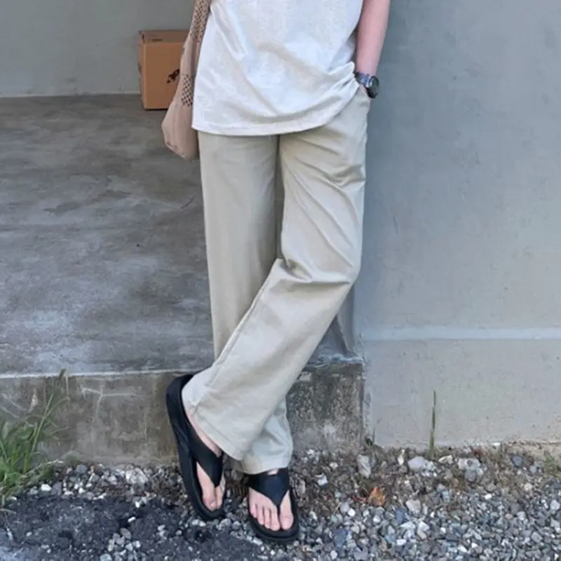 IEFB New Simple Men's Casual Pants Solid Color Drawstring Straight Leg Casual Elastic Waist Cleanfit Male Loose Bottom 9W3116