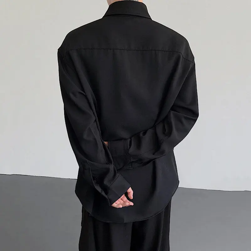 IEFB New Chinese Style Men's Shirts Calligraphy Embroidery Solid Color Stand Collar Long Sleeved Loose Male Clothing Tide 9W3769