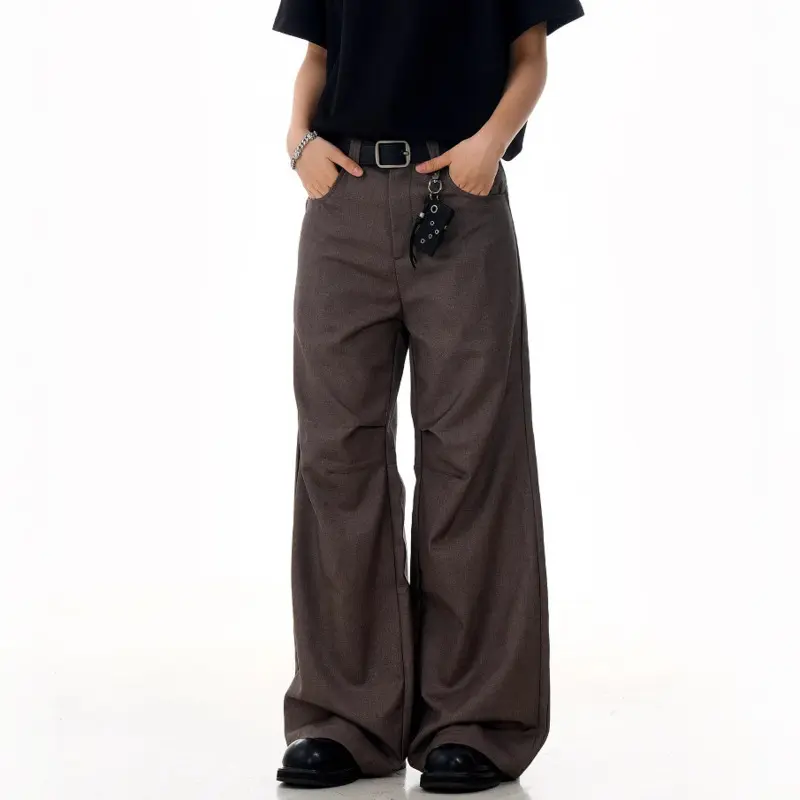 IEFB American Style Men's Suit Pants Casual Three-dimensional Wrinkle Design Solid Color Simple Male Straight Trousers 9W2972