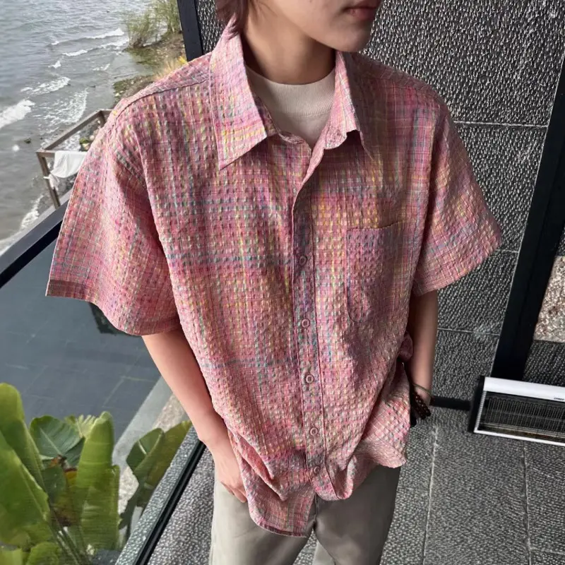 IEFB Niche Design Men's Shirts Turn-down Collar Short Sleeved Contrast Color Pocket Casual Single Breated Male Tops Chic 9W3223