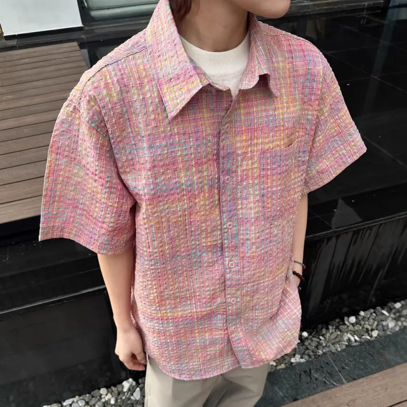 IEFB Niche Design Men's Shirts Turn-down Collar Short Sleeved Contrast Color Pocket Casual Single Breated Male Tops Chic 9W3223
