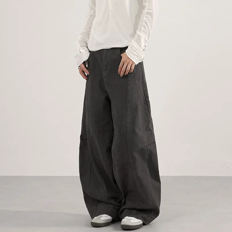 IEFB New Simple Men's Casual Pants Solid Color Deconstruction Curved Knife Trousers American Style Wide Leg Male Bottom 9W4169