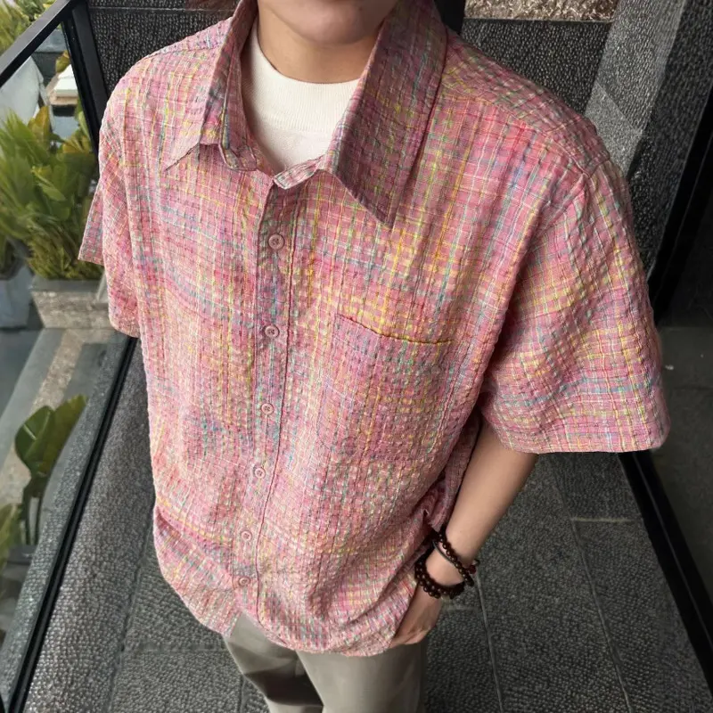 IEFB Niche Design Men's Shirts Turn-down Collar Short Sleeved Contrast Color Pocket Casual Single Breated Male Tops Chic 9W3223
