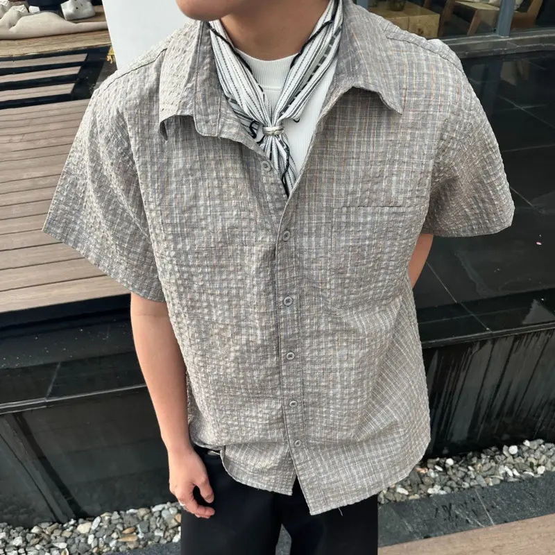 IEFB Niche Design Men's Shirts Turn-down Collar Short Sleeved Contrast Color Pocket Casual Single Breated Male Tops Chic 9W3223