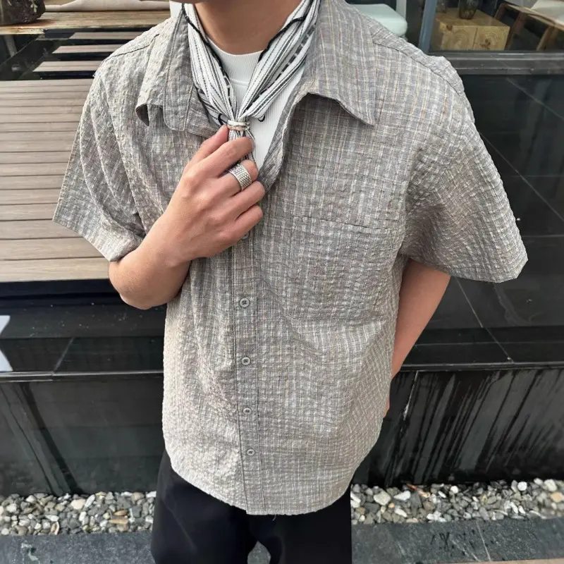 IEFB Niche Design Men's Shirts Turn-down Collar Short Sleeved Contrast Color Pocket Casual Single Breated Male Tops Chic 9W3223