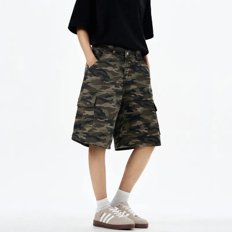 IEFB Summer New Fashion Men's Casual Shorts American Style Elastic Waist Camouflage Printing Knee Length Overalls Men 9W2991