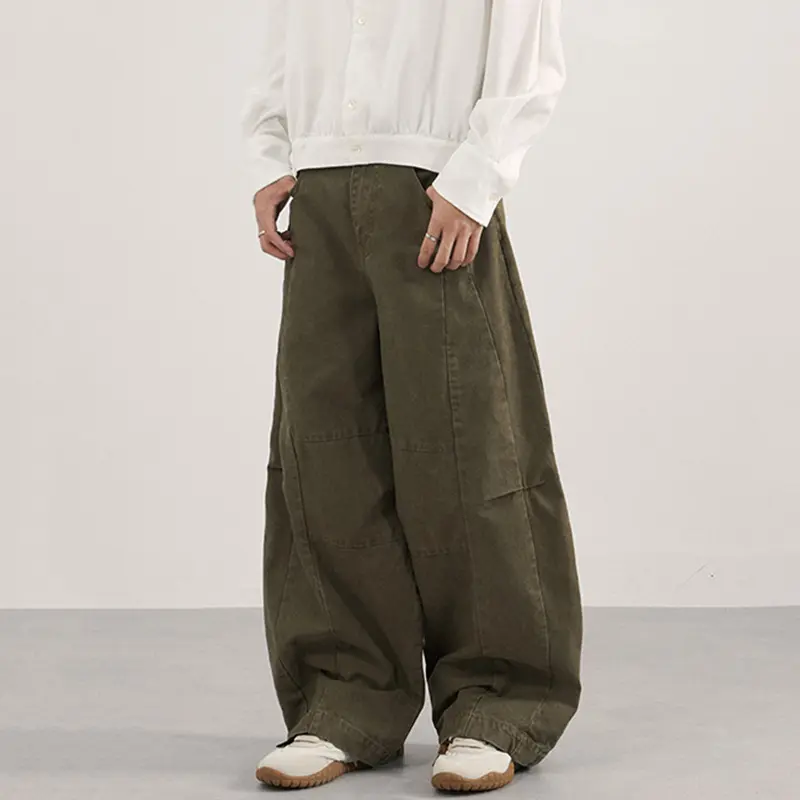 IEFB New Simple Men's Casual Pants Solid Color Deconstruction Curved Knife Trousers American Style Wide Leg Male Bottom 9W4169