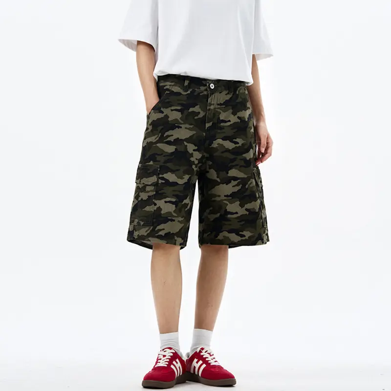 IEFB Summer New Fashion Men's Casual Shorts American Style Elastic Waist Camouflage Printing Knee Length Overalls Men 9W2991