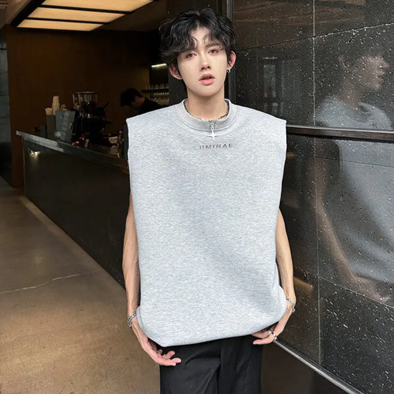 IEFB New Trendy Men's Vests Round Neck Letter Design Contrats Color Metak Sleeveless Shoulder Padded Male Tank Tops Chic 9W3371