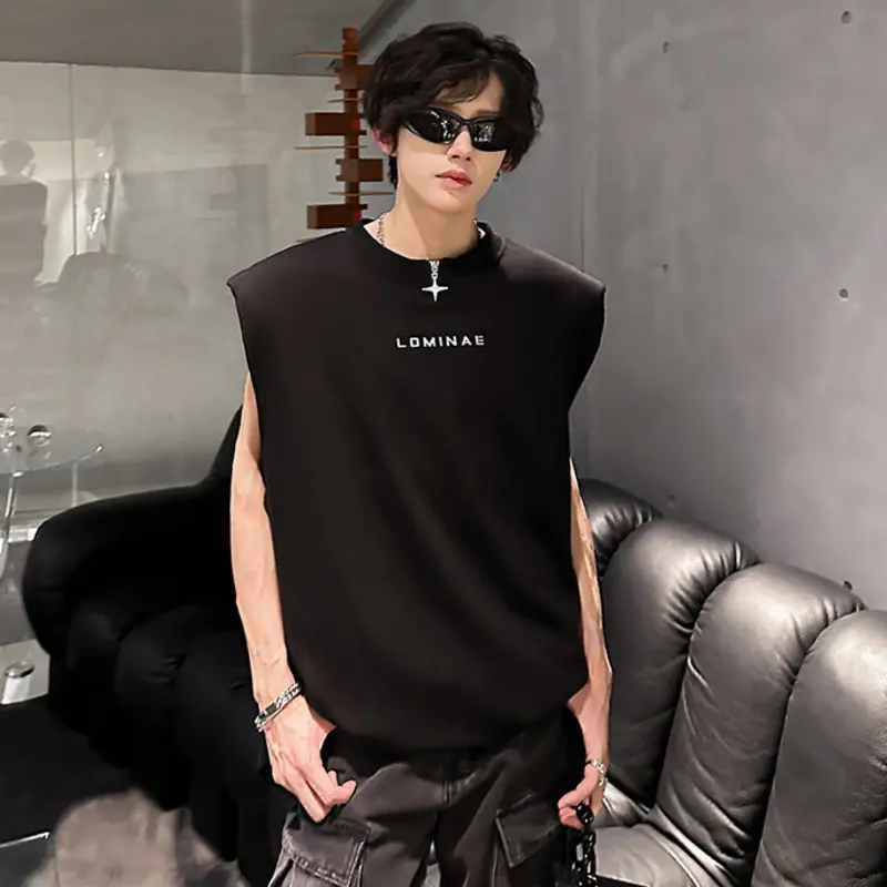 IEFB New Trendy Men's Vests Round Neck Letter Design Contrats Color Metak Sleeveless Shoulder Padded Male Tank Tops Chic 9W3371