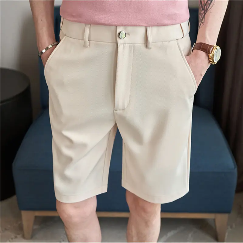 IEFB Summer Thin Men's Suit Shorts Stretchable Elastic Waist Draped Casual Five Point Pants Solid Color Business Casual 9W3787