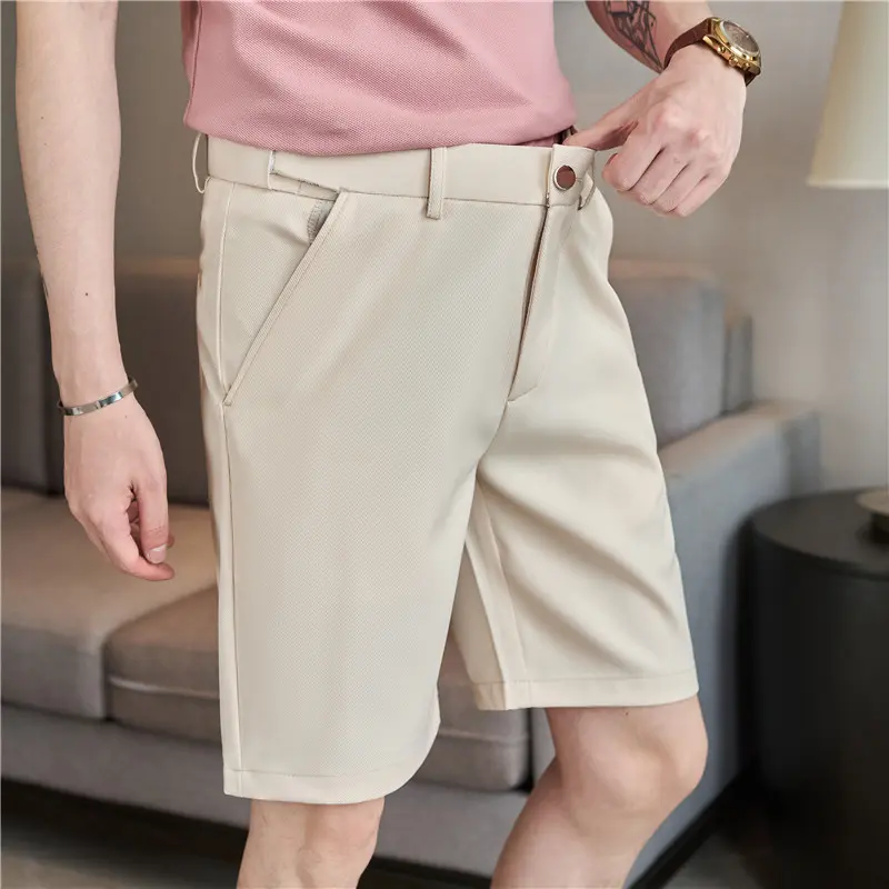 IEFB Summer Thin Men's Suit Shorts Stretchable Elastic Waist Draped Casual Five Point Pants Solid Color Business Casual 9W3787