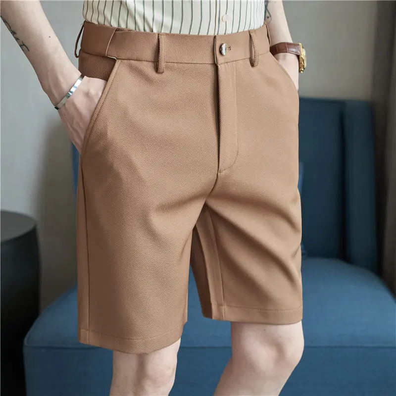 IEFB Summer Thin Men's Suit Shorts Stretchable Elastic Waist Draped Casual Five Point Pants Solid Color Business Casual 9W3787