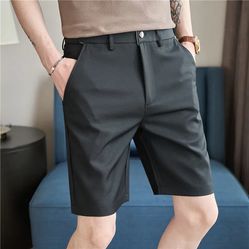 IEFB Summer Thin Men's Suit Shorts Stretchable Elastic Waist Draped Casual Five Point Pants Solid Color Business Casual 9W3787