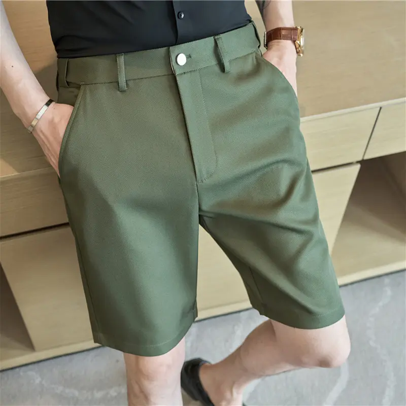 IEFB Summer Thin Men's Suit Shorts Stretchable Elastic Waist Draped Casual Five Point Pants Solid Color Business Casual 9W3787