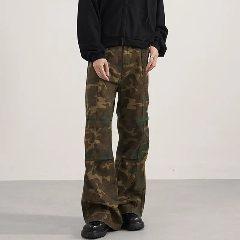 IEFB American Style Men's Casual Pants Washing Casual Camouflage Vintage Straight Trousers Wide Leg Loose Male Bottom New 9W4191