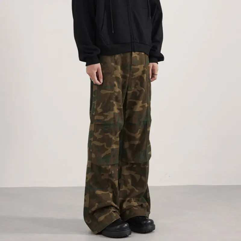 IEFB American Style Men's Casual Pants Washing Casual Camouflage Vintage Straight Trousers Wide Leg Loose Male Bottom New 9W4191