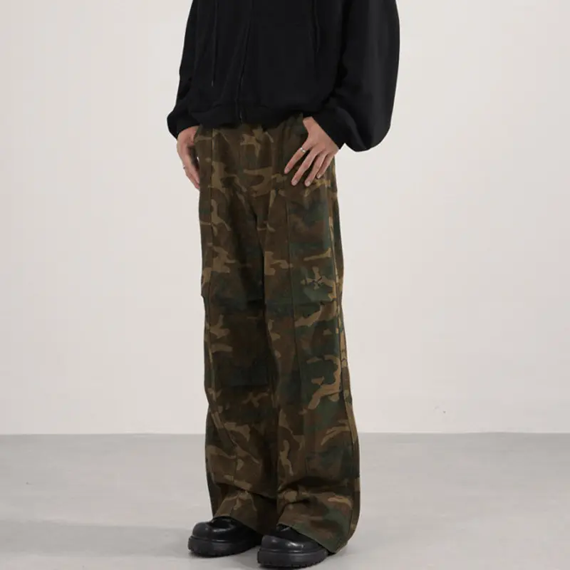 IEFB American Style Men's Casual Pants Washing Casual Camouflage Vintage Straight Trousers Wide Leg Loose Male Bottom New 9W4191