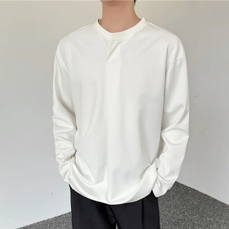 IEFB Korean Style Men's T-shirts Round Neck Solid Color Casual Tees Long Sleeved Loose All-match Loose Male Tops Summer 9W2238