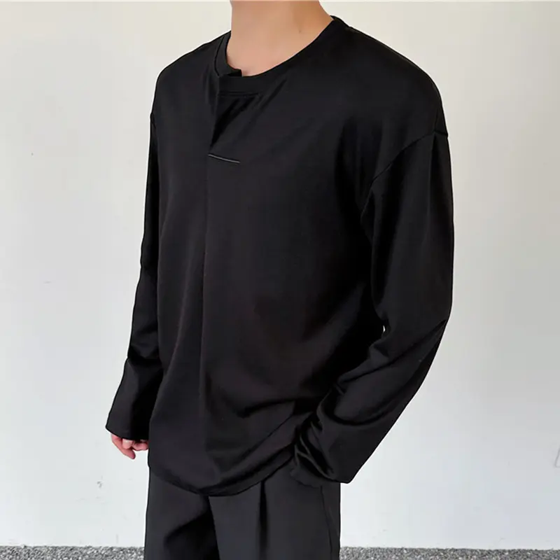 IEFB Korean Style Men's T-shirts Round Neck Solid Color Casual Tees Long Sleeved Loose All-match Loose Male Tops Summer 9W2238