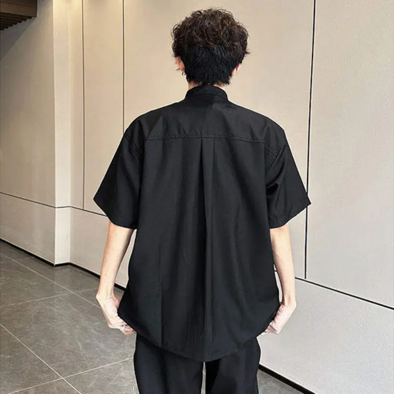 IEFB New Chinese Style Embroidery Short Sleeve Shirt Men Wear Bamboo Leaf Pattern Shoulder Pad Male Shirts Loose Fit 9W3086