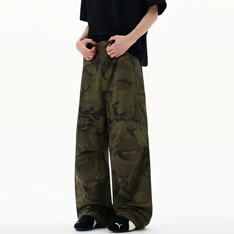 IEFB Men's Clothing Vintage Camouflage Plaid Cargo Pants American Style Outdoor Washed New Trendy Loose Fit Versatile 9W3589