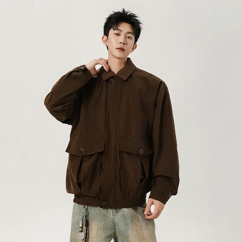 IEFB American Style Men's Jackets Corduroy Lapel Solid Color Casual Zipper Streetwear Loose Male Coats Autumn Menswear 9W4107