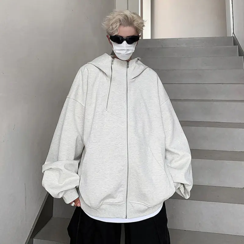 IEFB Niche Design Men's Sweatshirts Hooded Double Zippers Decoration Lager Pockets Solid Color Loose Male Hoodies Tremdy 9W4079