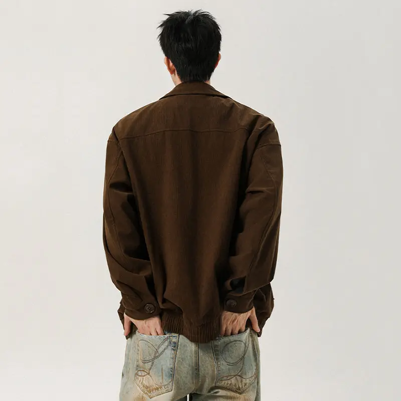 IEFB American Style Men's Jackets Corduroy Lapel Solid Color Casual Zipper Streetwear Loose Male Coats Autumn Menswear 9W4107