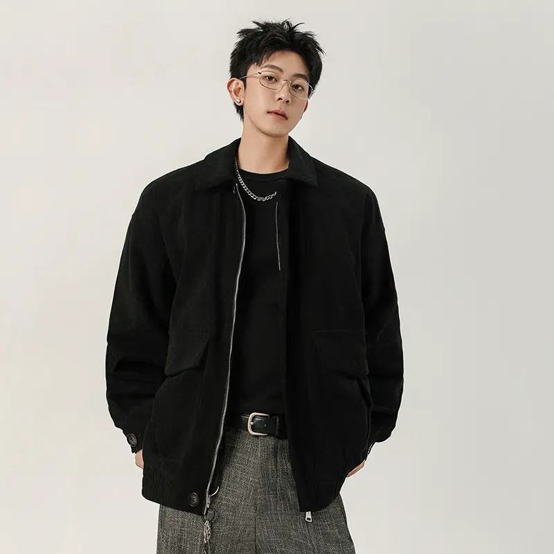 IEFB American Style Men's Jackets Corduroy Lapel Solid Color Casual Zipper Streetwear Loose Male Coats Autumn Menswear 9W4107