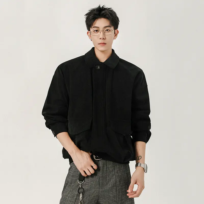 IEFB American Style Men's Jackets Corduroy Lapel Solid Color Casual Zipper Streetwear Loose Male Coats Autumn Menswear 9W4107