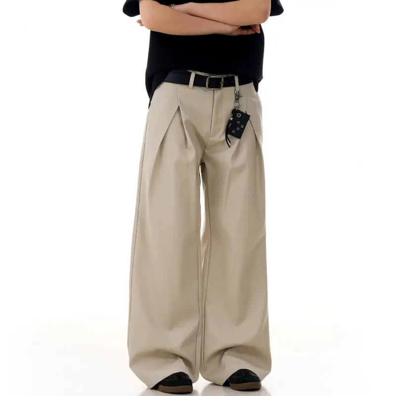 IEFB American Style Men's Suit Pants Solid Color Pleated Design Casual Wide-leg New All-match Loose Straight Male Bottom 9W3243