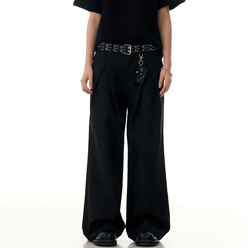 IEFB American Style Men's Suit Pants Solid Color Pleated Design Casual Wide-leg New All-match Loose Straight Male Bottom 9W3243