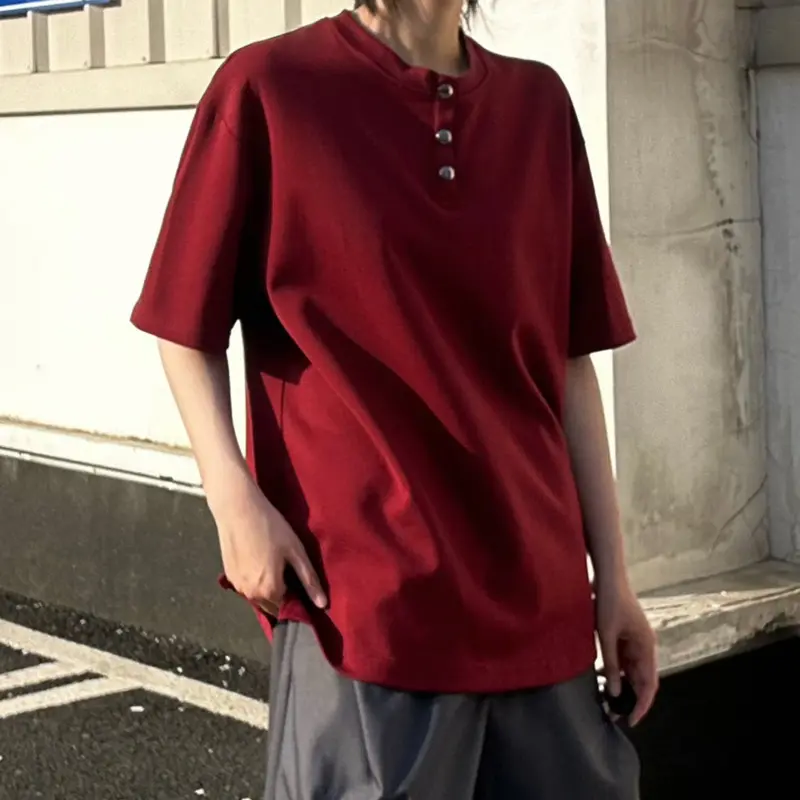 IEFB Niche Design Men's T-shirts Round Collar Solid Color Button Casual Menswear Short Sleeved Loose Male All-match Tees 9W2939