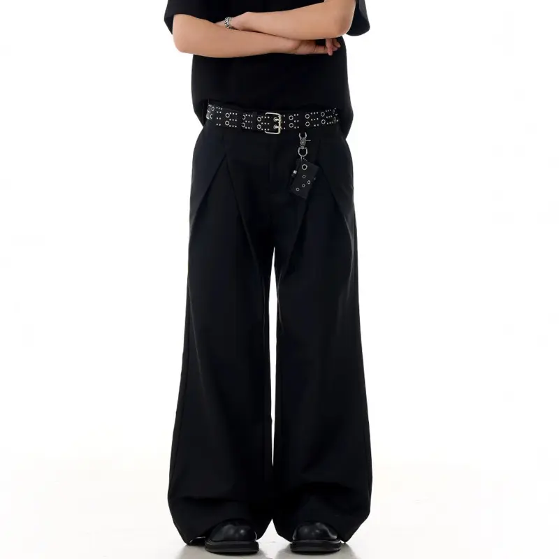 IEFB American Style Men's Suit Pants Solid Color Pleated Design Casual Wide-leg New All-match Loose Straight Male Bottom 9W3243