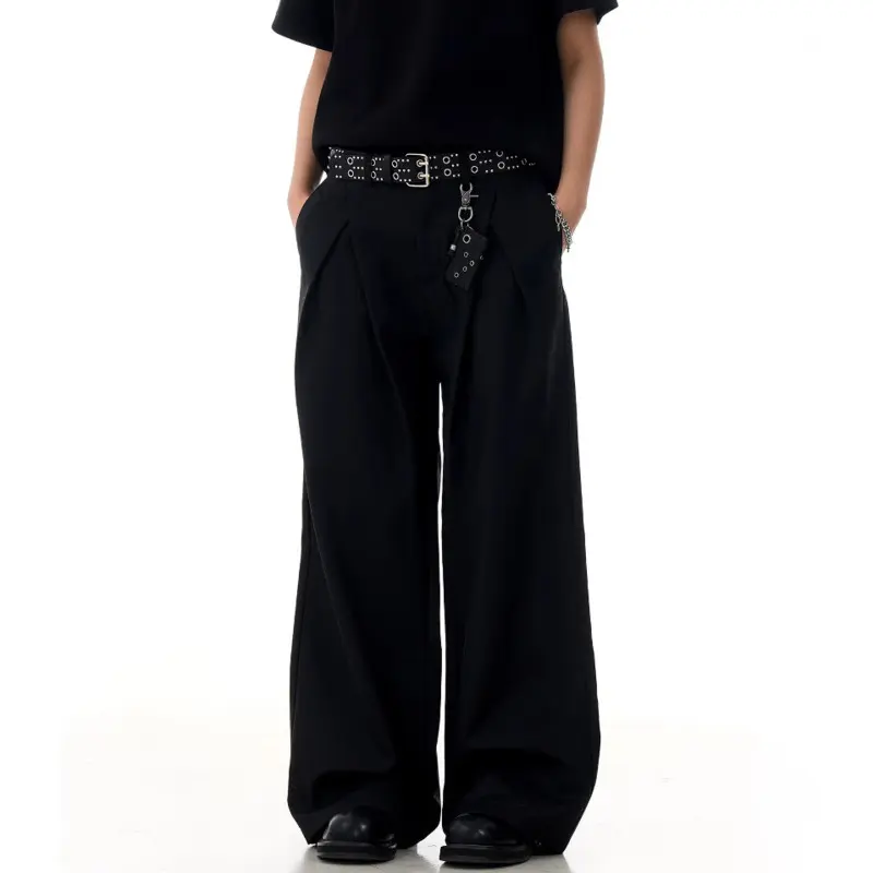 IEFB American Style Men's Suit Pants Solid Color Pleated Design Casual Wide-leg New All-match Loose Straight Male Bottom 9W3243