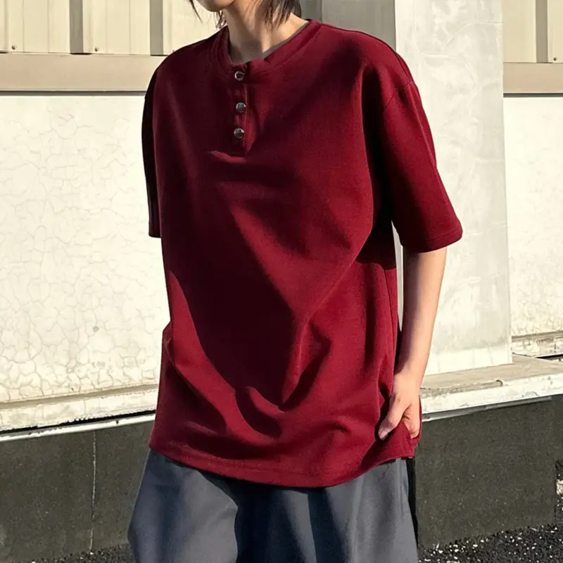 IEFB Niche Design Men's T-shirts Round Collar Solid Color Button Casual Menswear Short Sleeved Loose Male All-match Tees 9W2939