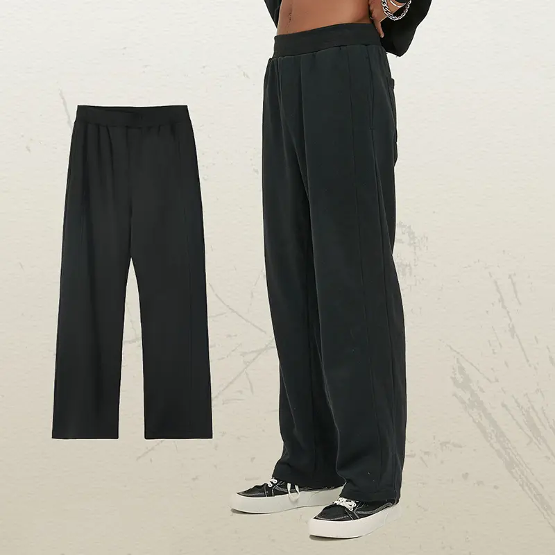 IEFB New Simple Men's Sweatpants Solid Color Patchwork Wide Leg Trousers Elastic Waist Loose Straight Male Bottom Trendy 9W4136