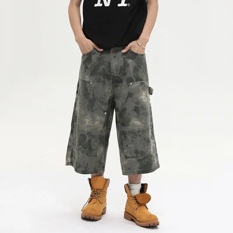 IEFB Niche Design Men's Trousers Denim Tie Dye Camouflage Casual Patchwork Summer Trendy Wide Leg Loose Male Jeans Chic 9W3617