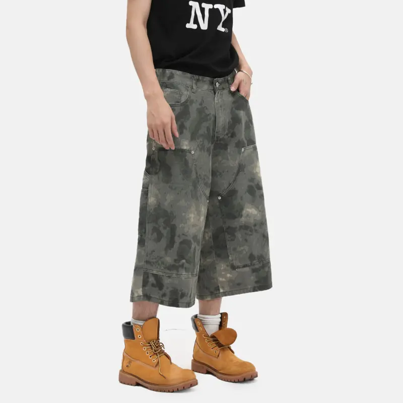 IEFB Niche Design Men's Trousers Denim Tie Dye Camouflage Casual Patchwork Summer Trendy Wide Leg Loose Male Jeans Chic 9W3617