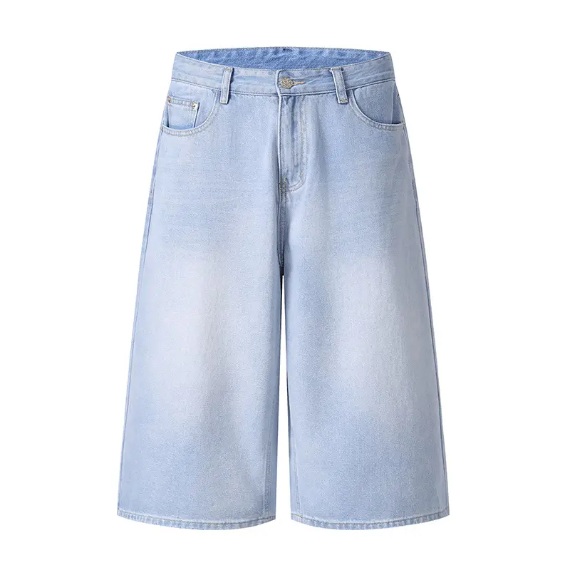 IEFB Light Blue Denim Shorts Men Summer Thin American Style Washed Loose Straight Jorts Teenagers New Trendy Jeans 9W3760