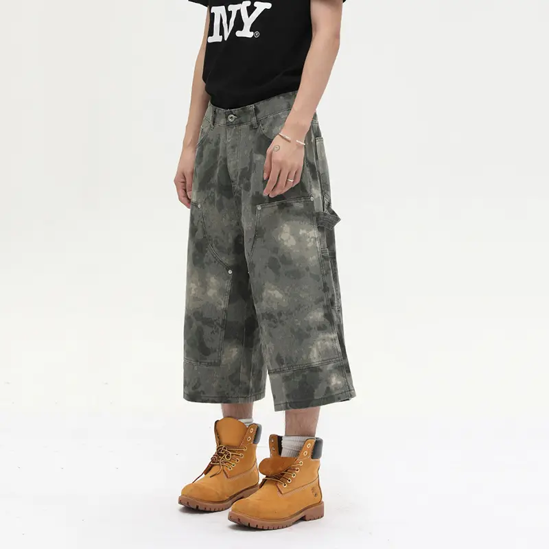 IEFB Niche Design Men's Trousers Denim Tie Dye Camouflage Casual Patchwork Summer Trendy Wide Leg Loose Male Jeans Chic 9W3617