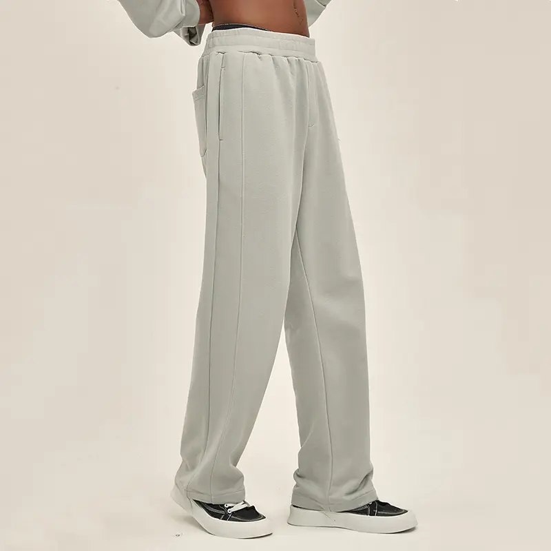 IEFB New Simple Men's Sweatpants Solid Color Patchwork Wide Leg Trousers Elastic Waist Loose Straight Male Bottom Trendy 9W4136