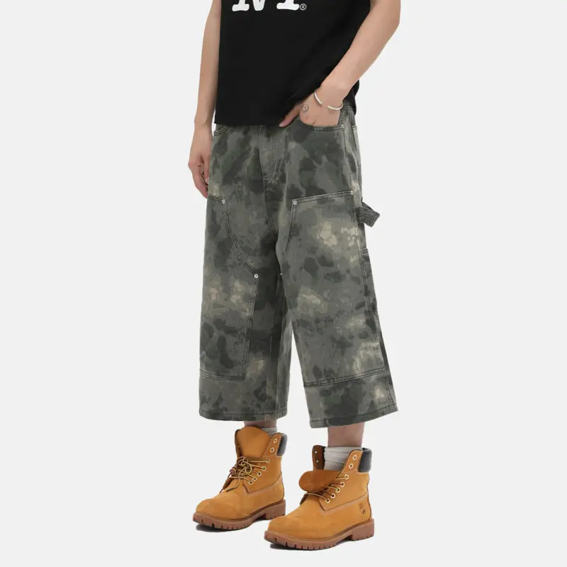 IEFB Niche Design Men's Trousers Denim Tie Dye Camouflage Casual Patchwork Summer Trendy Wide Leg Loose Male Jeans Chic 9W3617