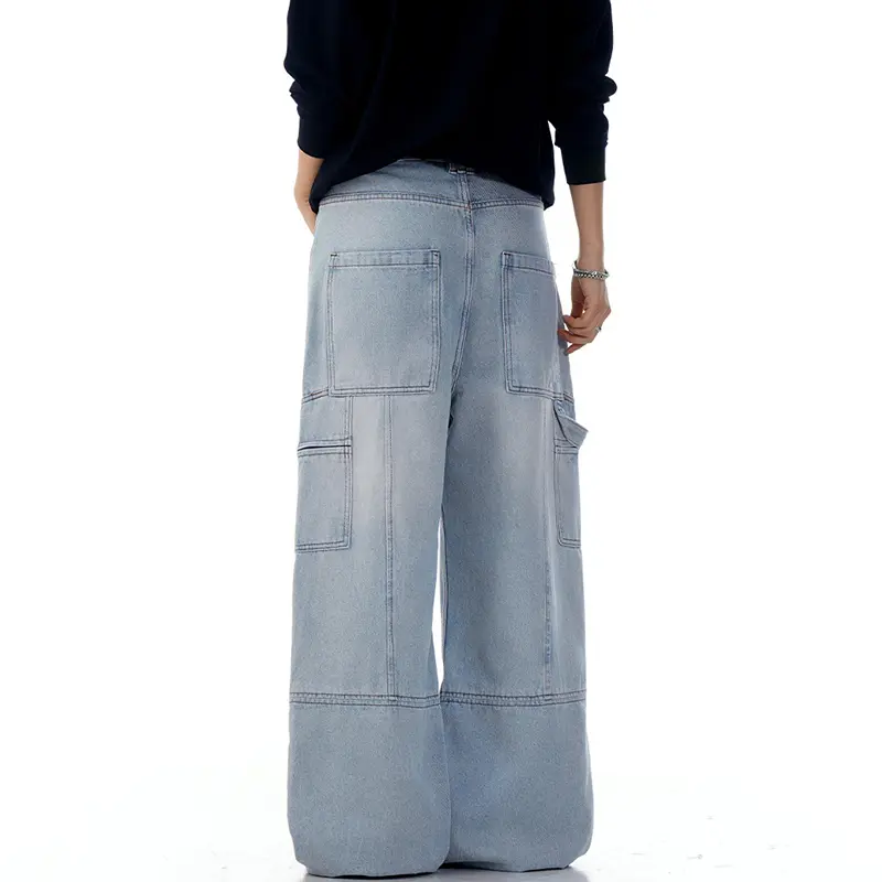 IEFB High Street Men's Jeans Washed Vintage Men Straight Cleanfit Deconstructed Wide Leg Floor Length Denim Pants New 9W3137