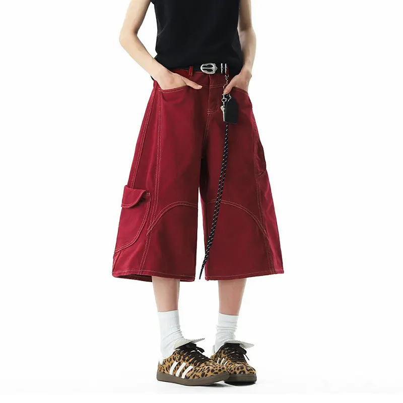 IEFB Deconstructed Stitched Cropped Cargo Jeans Men's Wear New Stylish Male Solid Color Denim Shorts With Accessories 9W3259