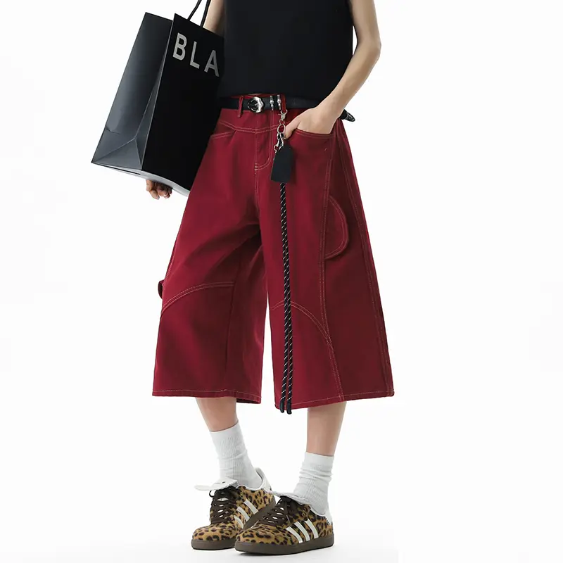 IEFB Deconstructed Stitched Cropped Cargo Jeans Men's Wear New Stylish Male Solid Color Denim Shorts With Accessories 9W3259