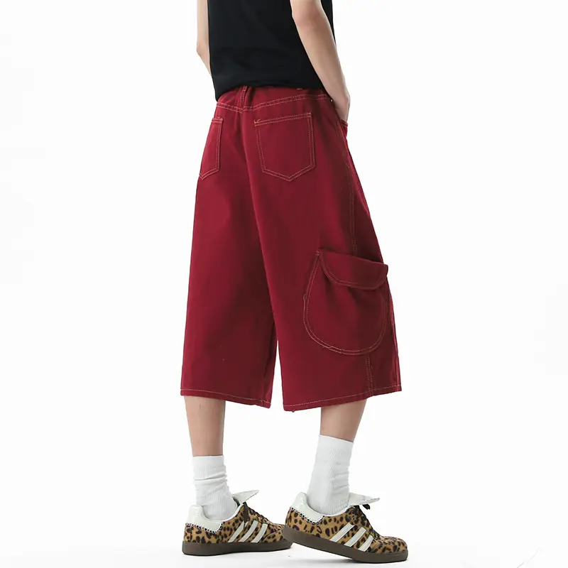 IEFB Deconstructed Stitched Cropped Cargo Jeans Men's Wear New Stylish Male Solid Color Denim Shorts With Accessories 9W3259