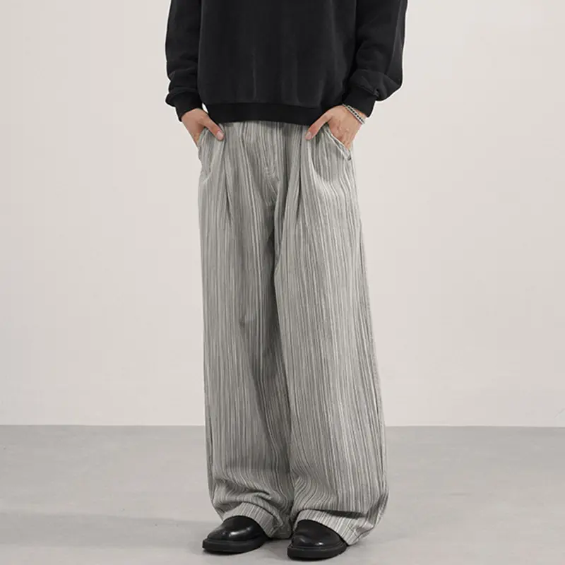IEFB New Men's Casual Pants Striped Design Contrast Color Pleated Casual Streetwear Loose Straight Leg Male Bottom Chic 9W4165